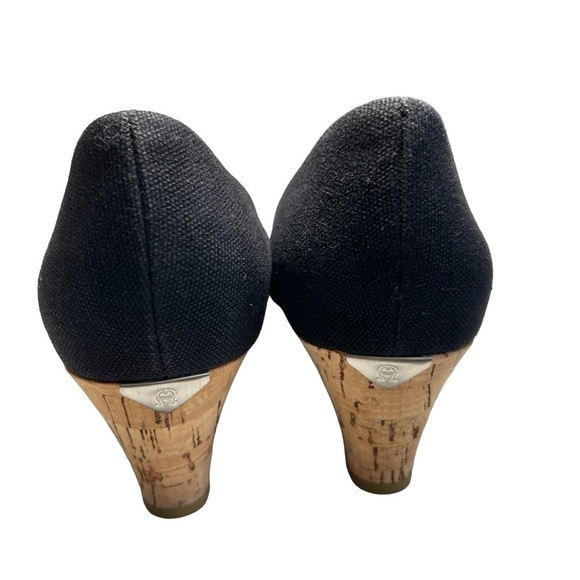 Etienne Aigner Black Canvas Wedge Heel open toe Pumps 8 - Picture 11 of 16